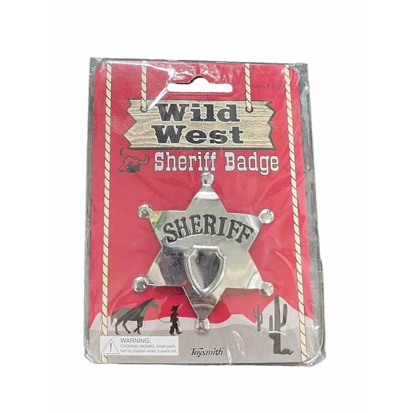 New Toysmith Silver Sheriff Badge 6 Point Dress Up Pretend Play Cowboy Pin - Picture 1 of 2